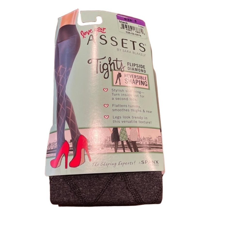 Assets by Spanx! Black Shaping Tights -Textured - Flipside Diamond Size 5 NIB SB